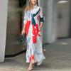 Fashion Elegant Long Sleeve Printing Long Shirt Dress Casual Loose Split Lapel Office A-line Party Dresses Pockets Spring Autumn Simple Clothing
