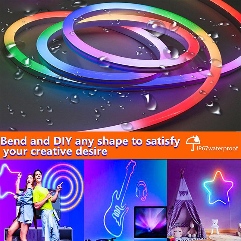 Colorful Running Lantern Strip USB RGBIC Neon LED Strip Light Bluetooth APP Control Music Sync Silicone Neon Lamp Tape for Room