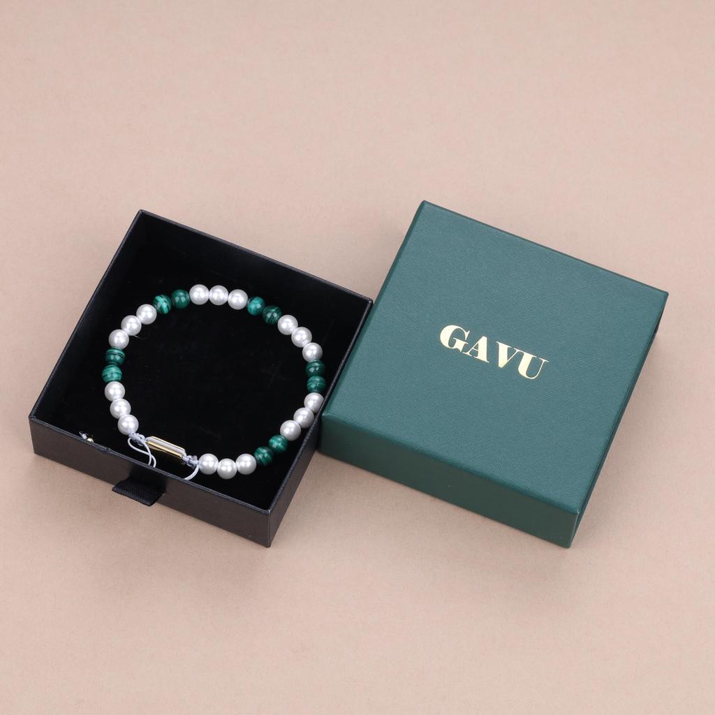 GAVU Malachite and Shell Pearl Power Stone Prayer Beads Bracelet for Men