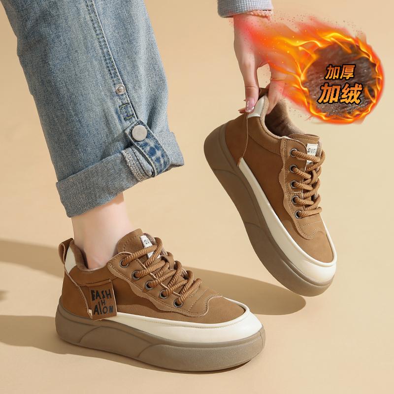 CRLAYDK Classic Women's Fashion Sneakers Winter Fur Lined Casual Tennis Platform Skate Leather Shoes Walking Footwear Trainers