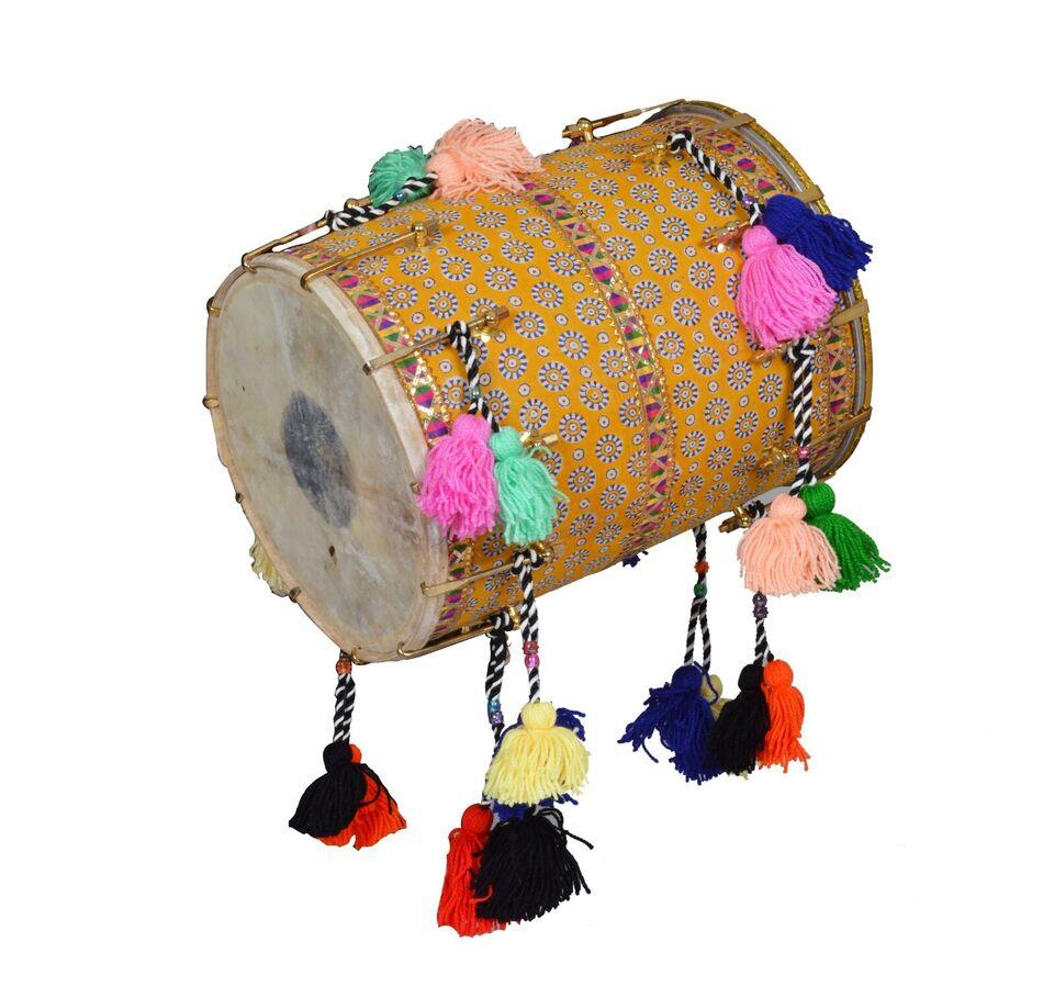 Handcrafted Sheesham Wood Gujarati Kachchi Bhangra Dhol – Traditional Indian Dhol with Carry Bag