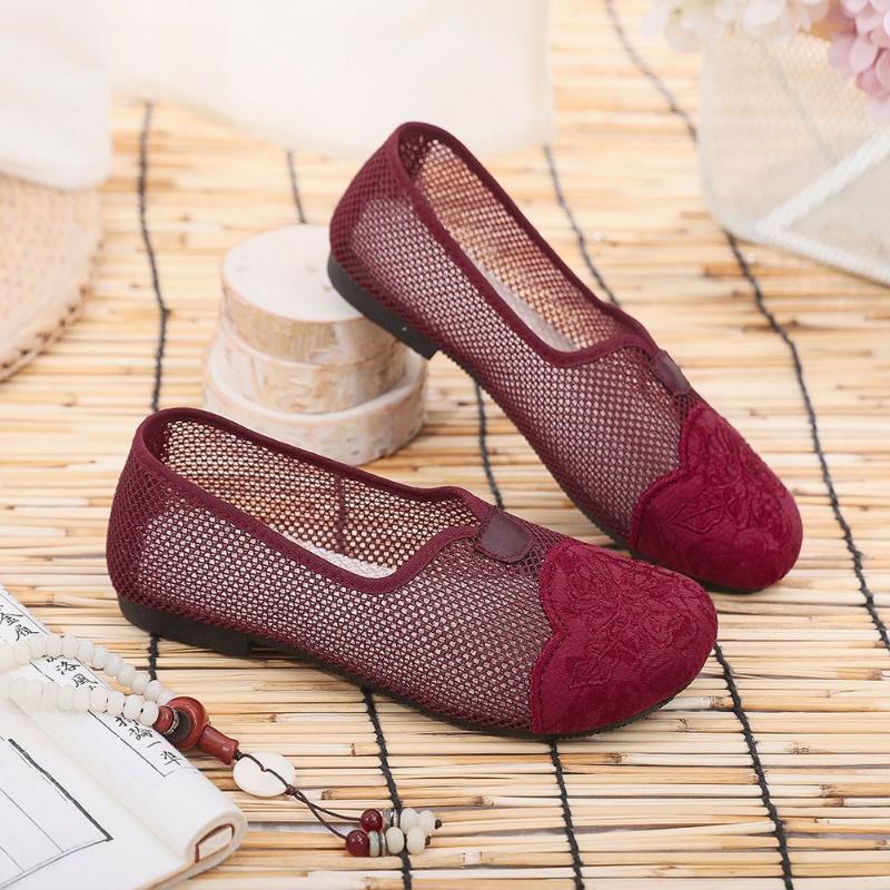 Женская дышащая обувь с сеткой, женская обувь с вышивкой на одной ноге, нескользящая мягкая подошва, удобная дышащая обувь, обувь