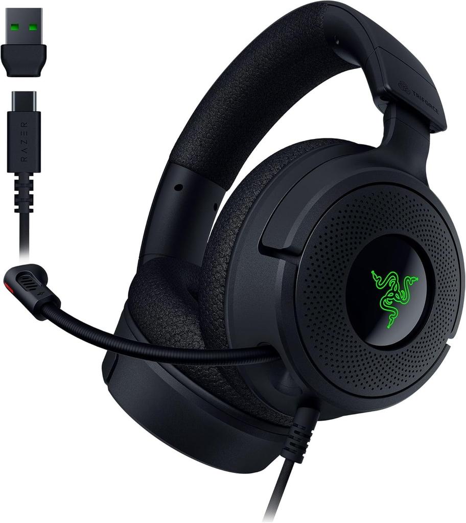 Razer Kraken V4 X Wired Gaming TriForce 40mm Drivers for Powerful and Realistic Retractable Razer HyperClear Cardioid RGB Surround Compatible with and