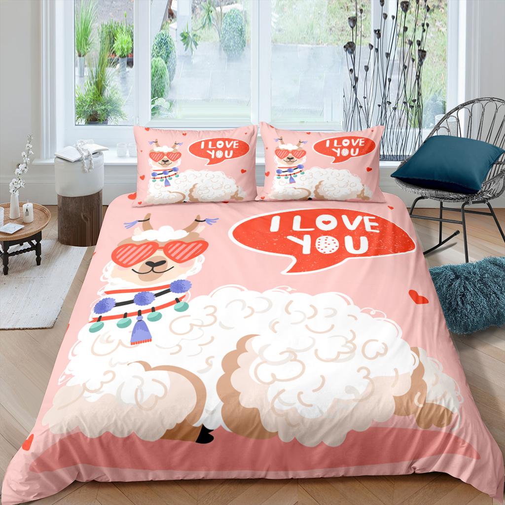 Пододеяльник из альпаки размера King Queen Kawaii Farm Animals комплект постельного белья для детей с рисунком ламы из альпаки 2/3 шт. полиэстеровый пододеяльник