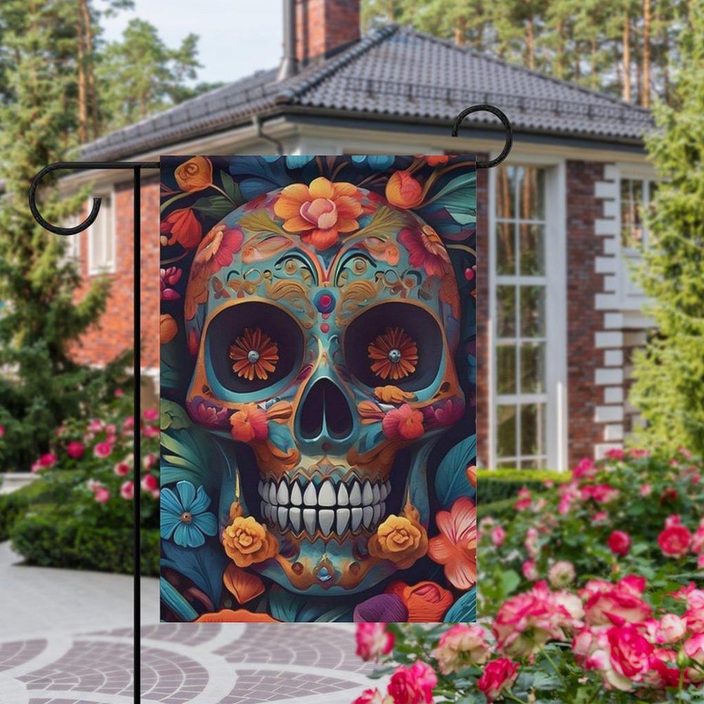 Customizable Halloween Skull Garden Flag - Double-Sided Polyester Yard Decoration