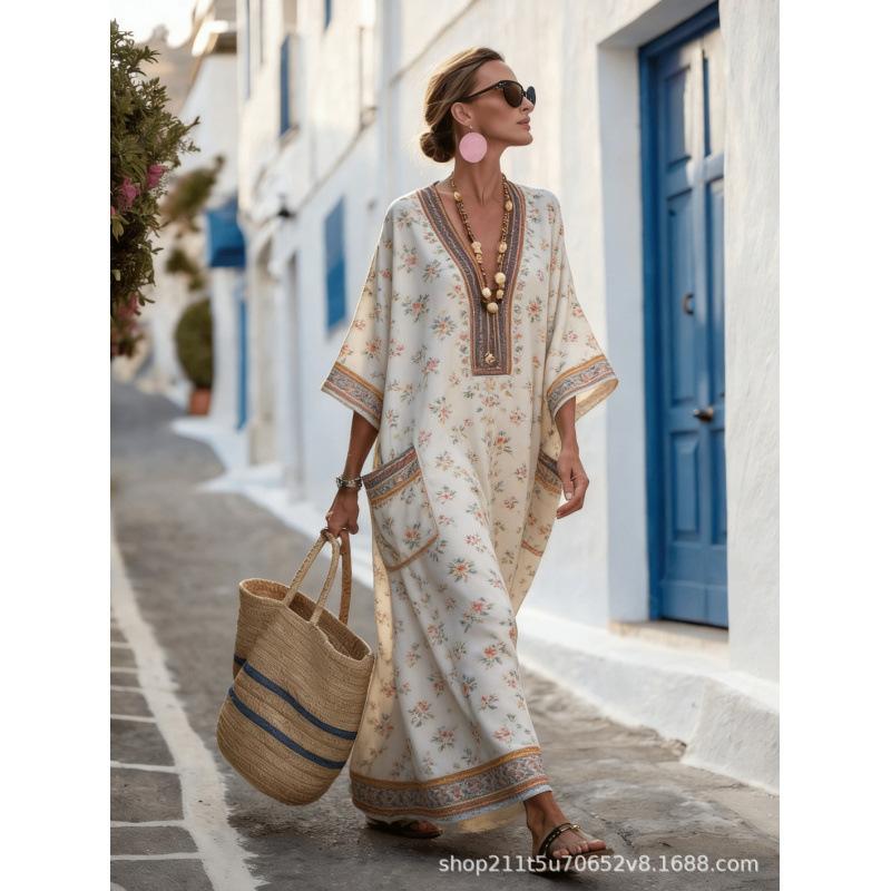European and American bohemian women's dress seaside vacation elegant fashion print
