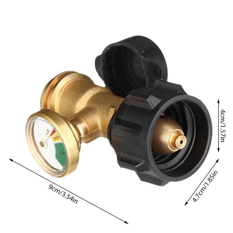 Weather Resistant Brass Connector Propane Adapter with Gauge Outdoor Propane Level Meter BBQ Grilling Accessories