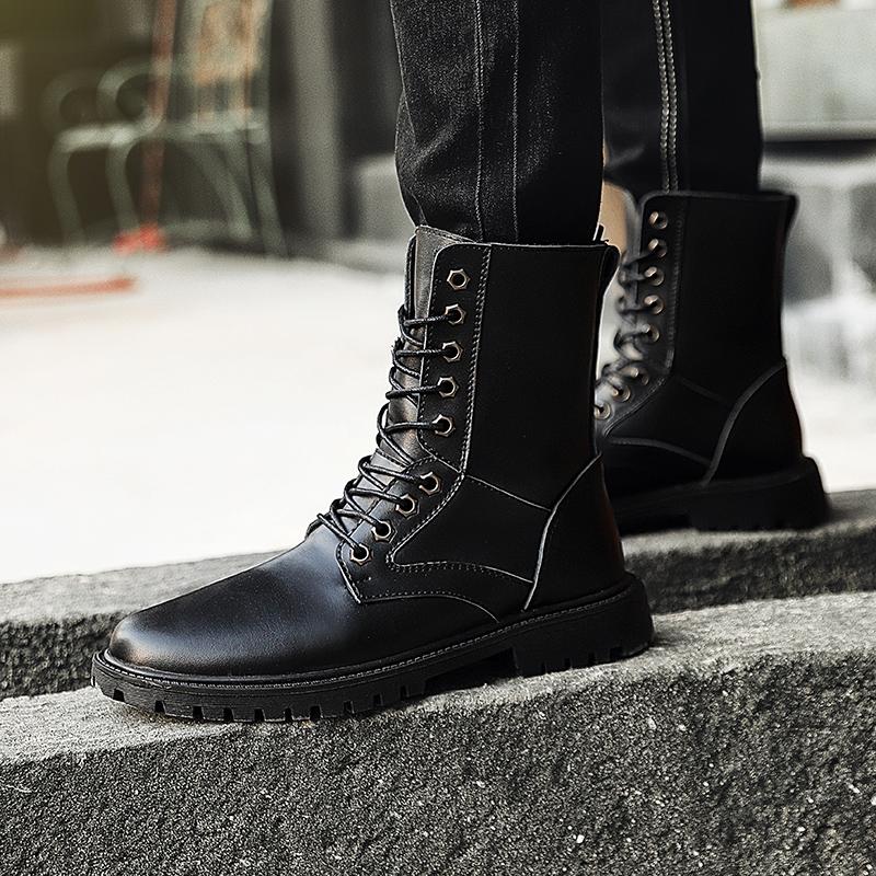 Мужские кожаные ботинки Высокие модные ботинки Мотоциклетные ботинки Ботильоны для пар Ботинки унисекс Ботинки для мотокросса Мужские ботинки Челси