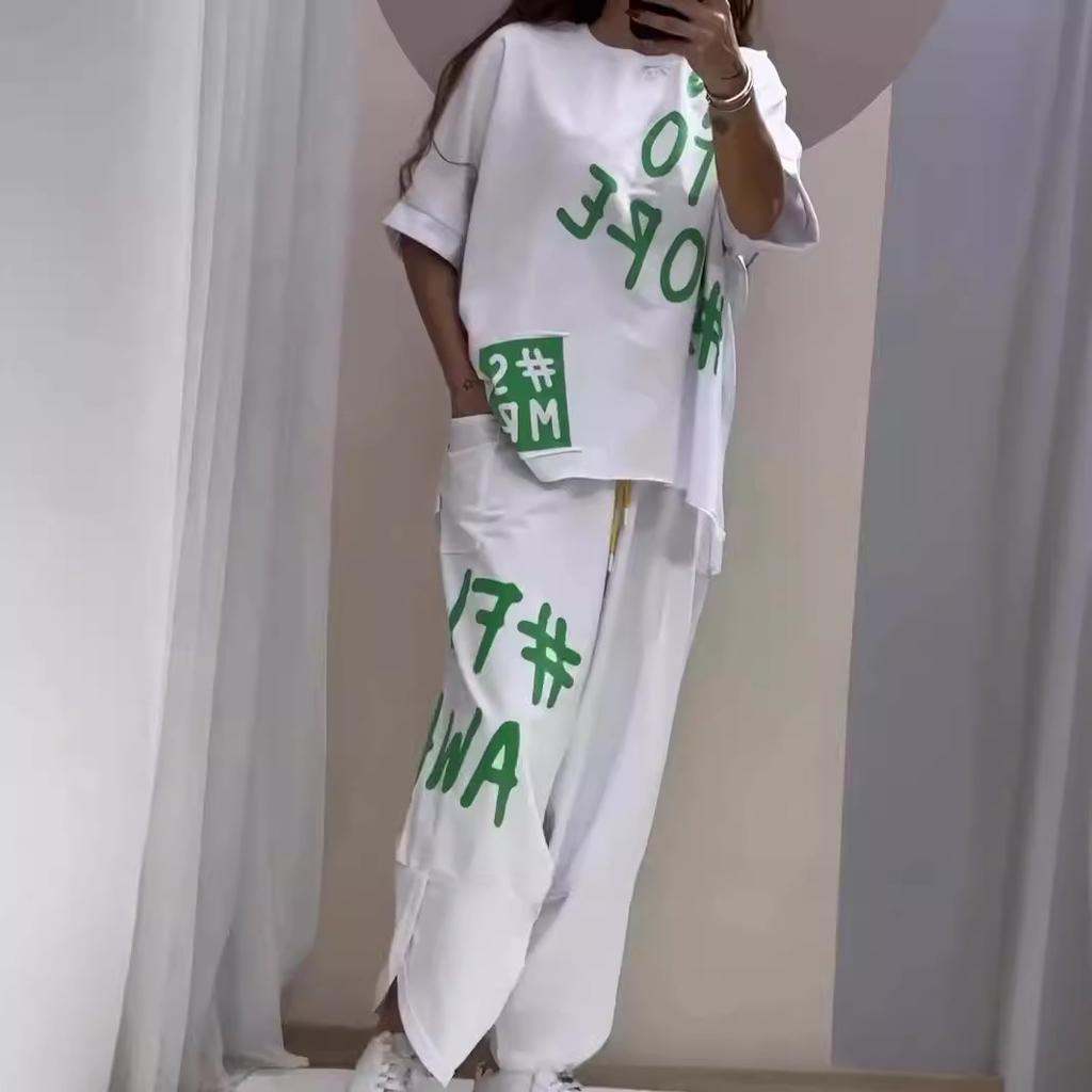 Повседневный спортивный женский костюм с принтом букв Европейская и американская женская одежда