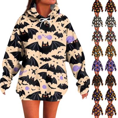 Женское модное повседневное худи с длинным рукавом и принтом на Хэллоуин