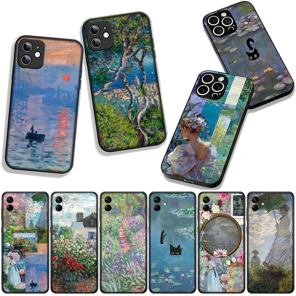 Для Samsung Galaxy A36 A17 A26 A07 A35 A54 A53 A13 A33 A34 S8 S20 S21 FE S10 Plus Чехол Клод Моне Импрессионизм Кувшинки Кошка