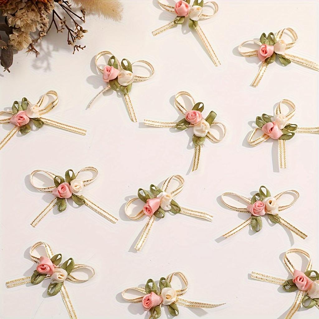 50 шт. Элегантные розовые банты с цветочными акцентами, смешанные цвета для DIY-поделок и упаковки подарков - Идеально для свадеб, праздников, дней рождения и домашнего декора