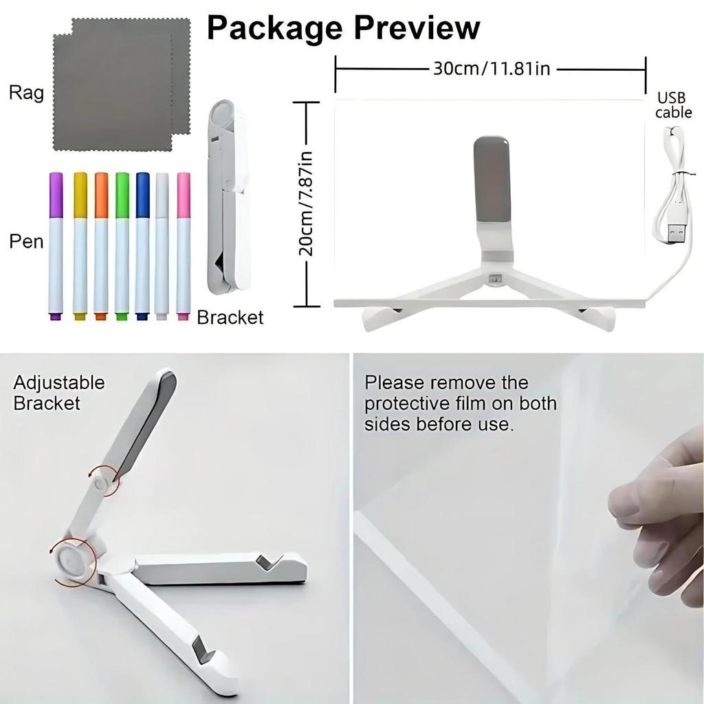 LED Acrylic Writing Board with Light & 7 Pens | DIY 3D Rewritable Message Pad | Night Lamp & Display Board for Home