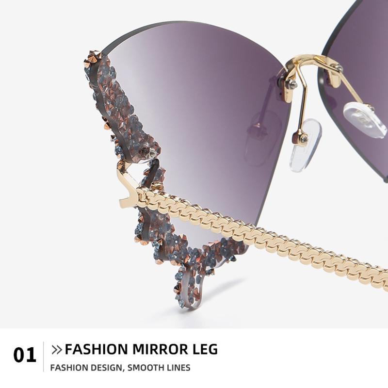 Модные солнцезащитные очки-бабочки с мозаикой и бриллиантами в металлическом каркасе, наружные очки с защитой от ультрафиолета