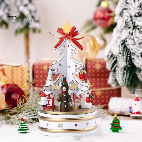 Wooden Christmas Tree Music Box Rotating Music Box Holiday Desktop Figurine for Living Room Bedroom Party Decoration