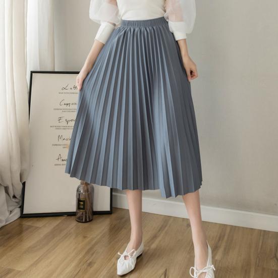 Женская плиссированная юбка, эластичная, высокая талия, однотонная юбка миди, мягкая, дышащая ткань, универсальный стиль, повседневная юбка