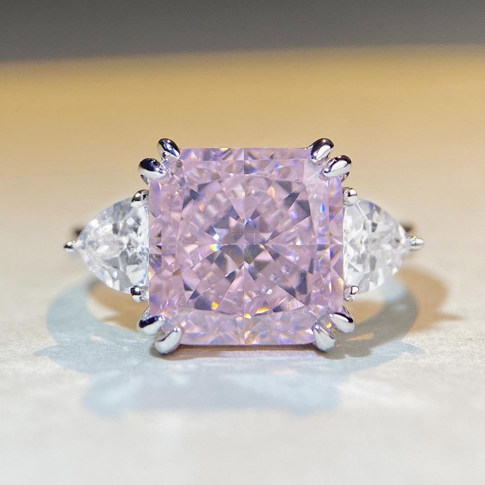 Элегантное кольцо из стерлингового серебра S925 с цирконом для женщин - европейский и американский стиль, дизайн с бриллиантами с высоким содержанием углерода