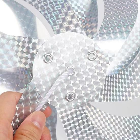 1 Set Reflective Pinwheels with 10m String Outdoor Bird Deterrent Wind Spinner 8 Pinwheels Sparkly Garden Bird Scare Device for Yard Orchard