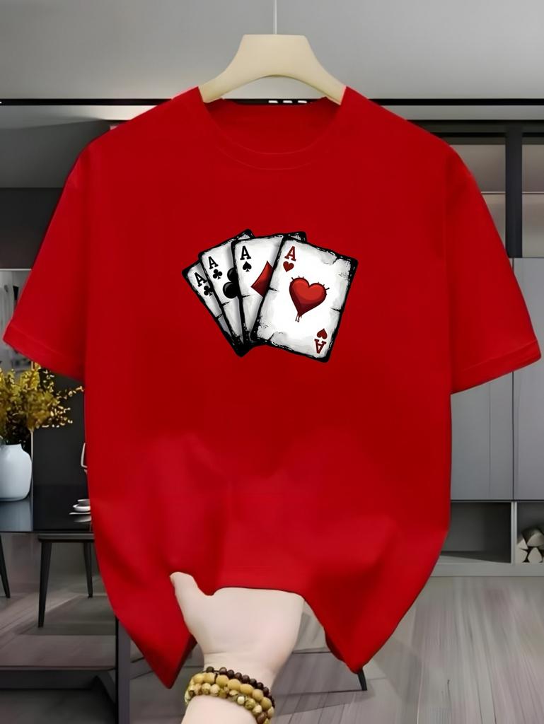 Summer Men T-Shirt Card Pattern 3D Print Trendy Poker Graphic Tee Oversized Daily Vintage Casual Loose Street Men's Clothing