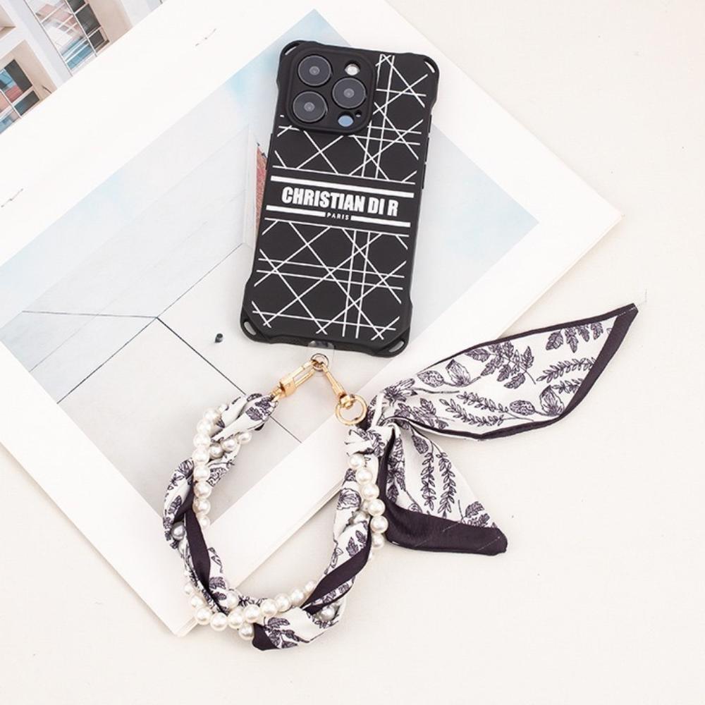 Mobile Phone Chain Network Red Short Rope Mobile Phone Lanyard Creative Ins Wind Pearl Mobile Phone Lanyard Double Buckle Braided Silk Scarf