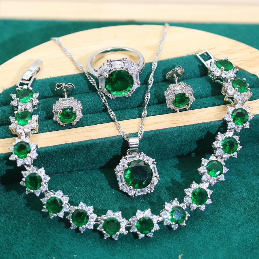 2024 New Jewelry Set White Full Diamond Lady Set Jewelry Earrings Ring Wedding Jewelry Set