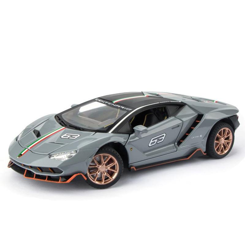 Масштаб 1/24 LP770, спортивная гоночная металлическая модель литого автомобиля, транспортные средства с инерционным механизмом, световыми и звуковыми игрушечными машинками для детей от 3 лет и старше