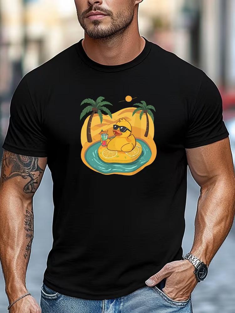 Mens yellow duck t shirt funny graphic beach summer casual relaxed tee shirt
