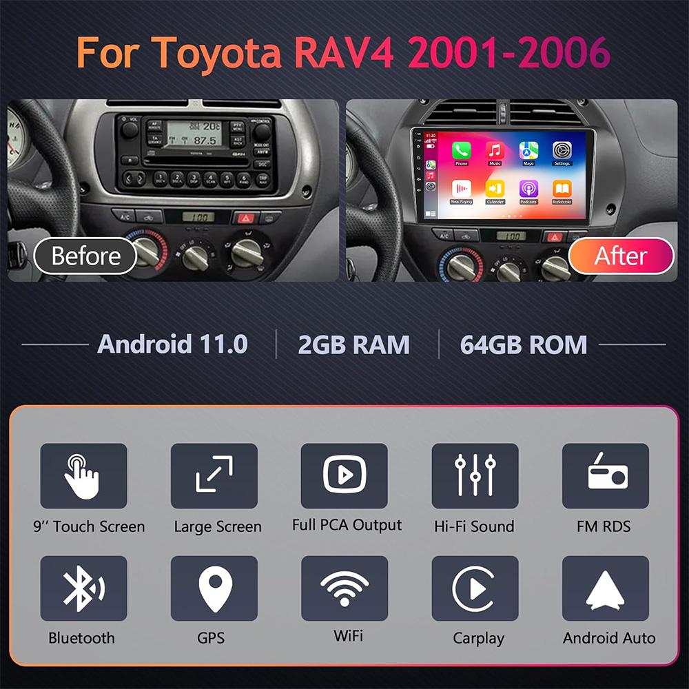 2Din Car Radio Multimedia Video Player For Toyota RAV4 RAV 4 2001-2006 Navigation GPS Head Unit Carplay Android 12