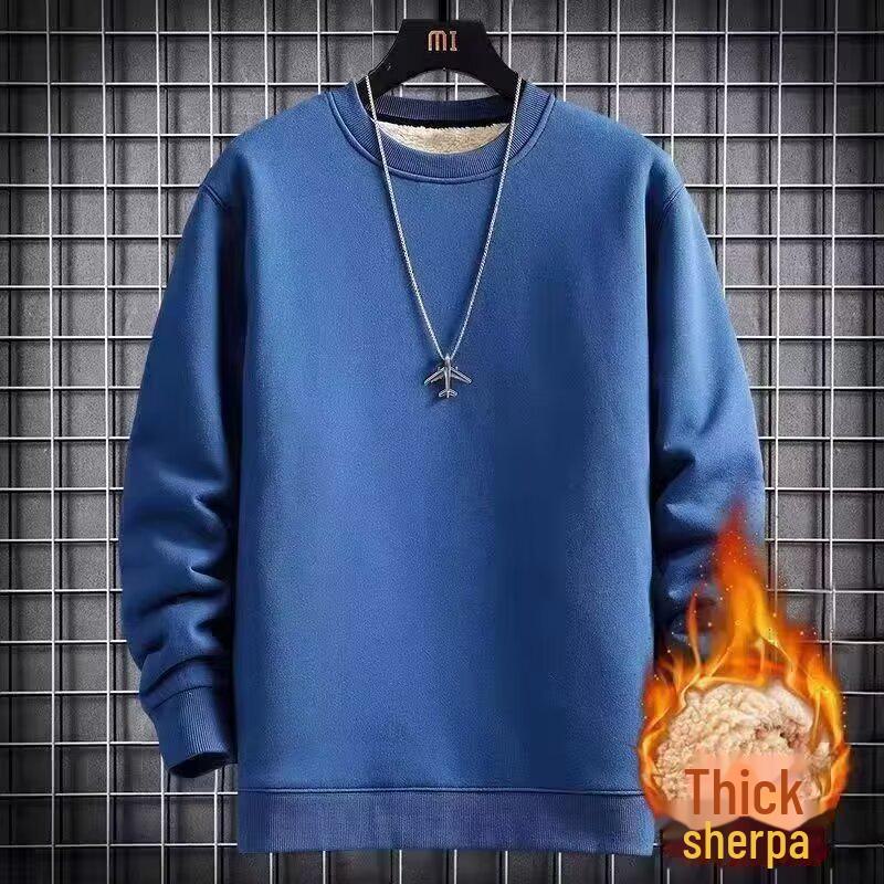 Мужской зимний бархатный свитер из овчины с круглым вырезом - плотная, красивая и свободная куртка с длинными рукавами