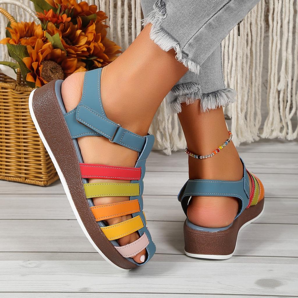 Women's Shoes 2024 Baotou Hollow Women's Sandals Summer New Retro Roman Shoes Fashion Mixed Colors Wedges Sandals Women Zapatos