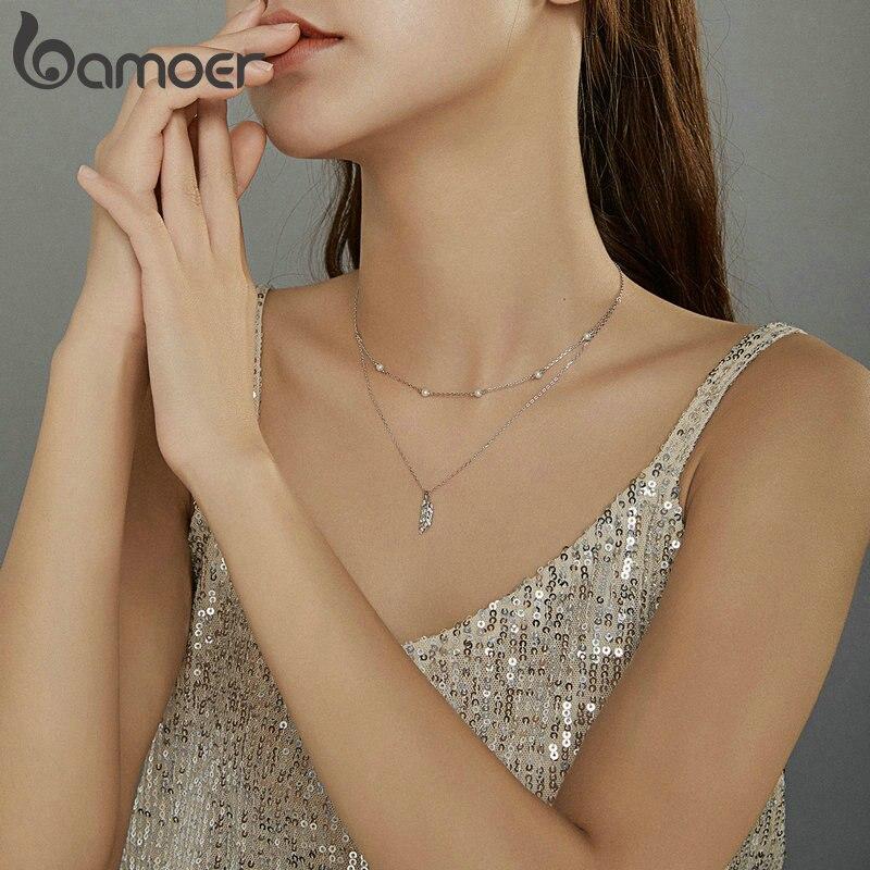 BAMOER 925 пробы посеребренное платиновое блестящее ожерелье с подвеской в виде колосьев пшеницы для женщин, цепочки и ожерелья