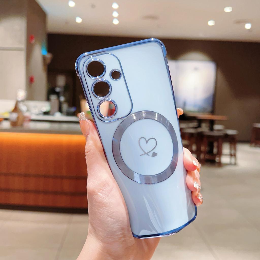 Роскошный гальванизированный чехол Magsafe love Heart для Samsung Galaxy S21 S23 S24 S25 Plus Ultra S21FE S23FE с магнитной беспроводной зарядкой и противоударным покрытием