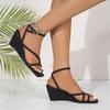 Sexy Black Cross Strap Clip Toe Sandals Women Square Toe Wedge Heels Sandals 2025 Summer Casual Party Dress Shoes Full Code