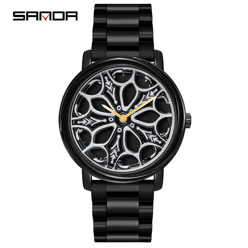 SANDA Новые кварцевые часы со стальным ремешком, мужские полые вращающиеся мужские простые индивидуальные часы