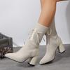 Зимние женские полусапоги 2024 Новые вязаные теплые эластичные тканевые дизайнерские модные ботильоны на высоком каблуке Элегантные женские ботинки с острым носком