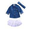 Kids Baby Girl Denim Shirt Clothes+Lace Tulle Skirts Dress Headband Outfits Set