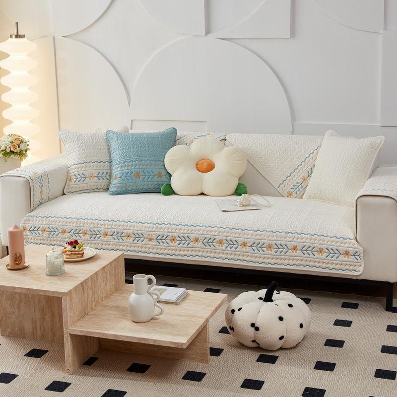 Pure Cotton Sofa Cushion, Universal In All Seasons, Seat Cushion Cover Cloth, Simple Modern Non-Slip Cotton Fabric, Leather Sofa Cover Towel