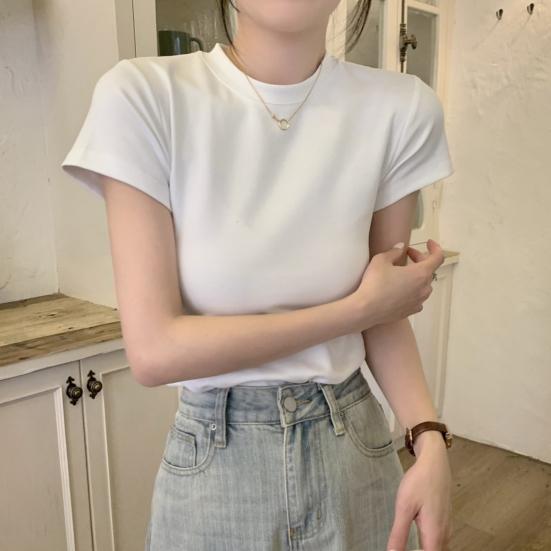 Женская приталенная футболка с круглым вырезом и короткими рукавами, пуловер, однотонная эластичная мягкая футболка, уличная одежда