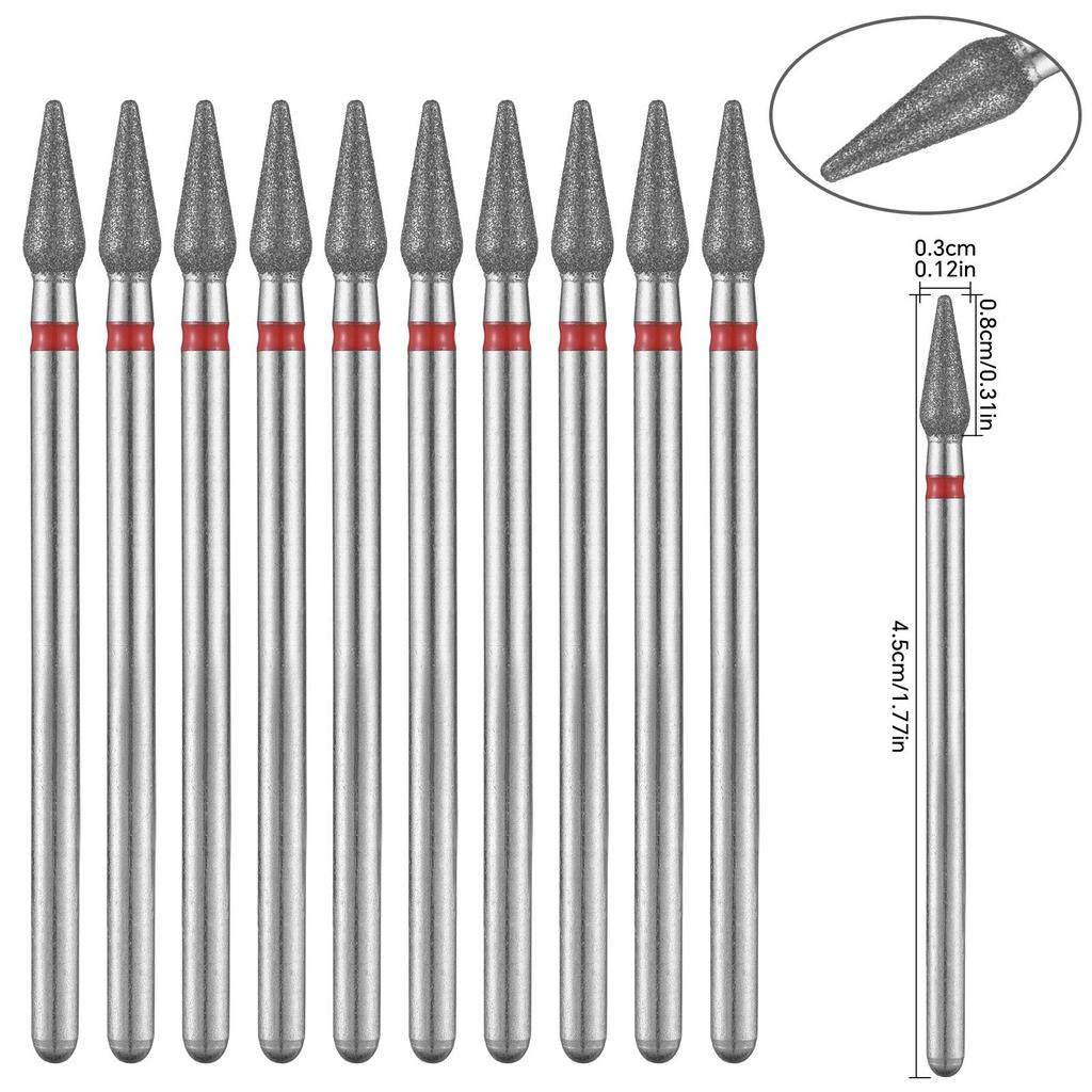 Набор из 10 алмазных фрез для ногтей Электрические фрезы для маникюра Вращающиеся боры Очистка кутикулы Маникюрные насадки для дрели