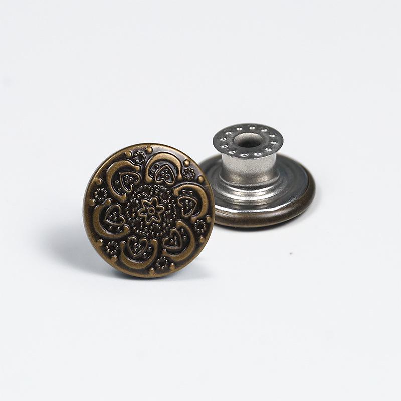 Античная бронза гладкая металлическая пуговица-гвоздик для джинсов, курток и комбинезонов с гравировкой