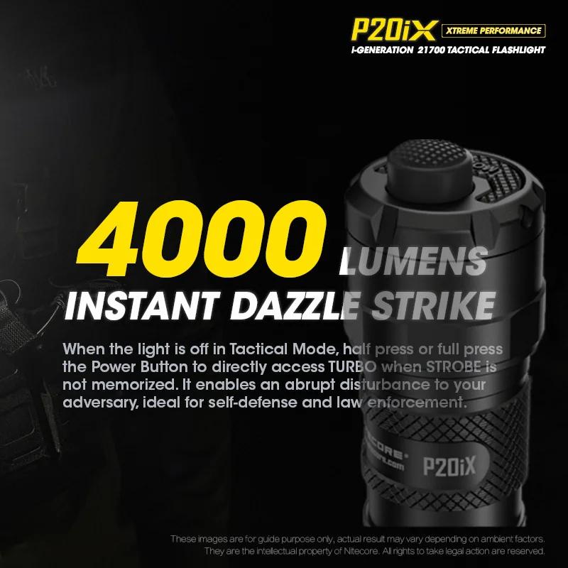 NITECORE P20iX FLASHLIGHT USB-C Rechargeable Super Bright Military Tactical Flashlight 4000 Lumens 5000mAh NL2150HPi Battery