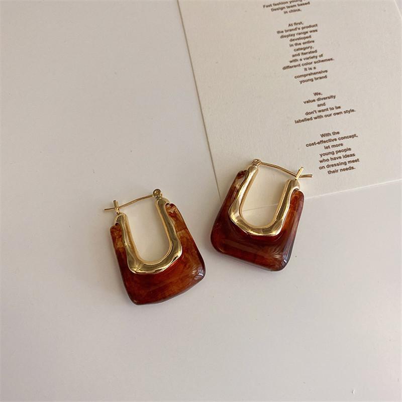 New Trendy Transparent Resin Hoop Earrings For Women Girls Geometric Irregular Metal Acrylic Earrings Party Jewelry