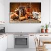 Three piece picture canvas print Coffee and Fresh Croissants