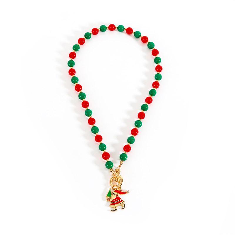 Christmas Imitation Pearl Necklace for Women Fashion Santa Claus Snowman Pendant Clavicle Chain Jewelry