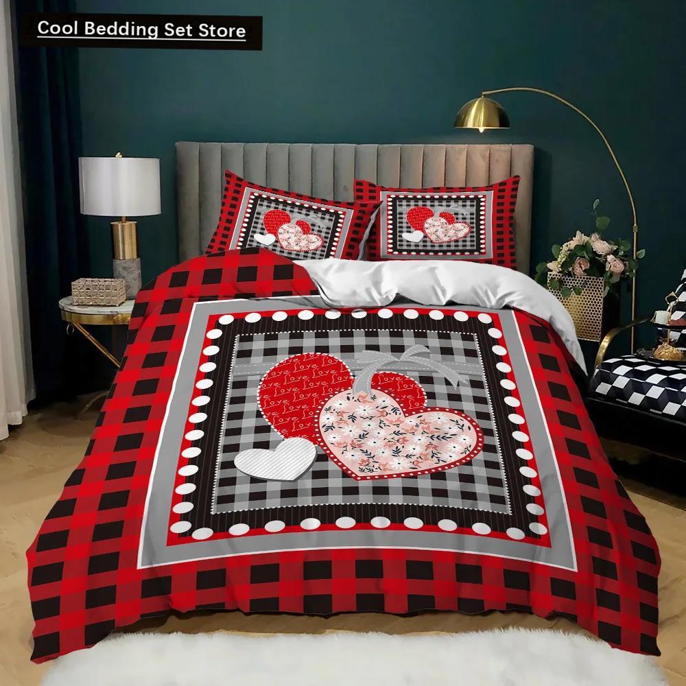 Room Decor Home Bedding Sets 2/3pcs Red Heart Printing Queen Size Pillowcase Duvet Cover Set Polyester Bedclothes