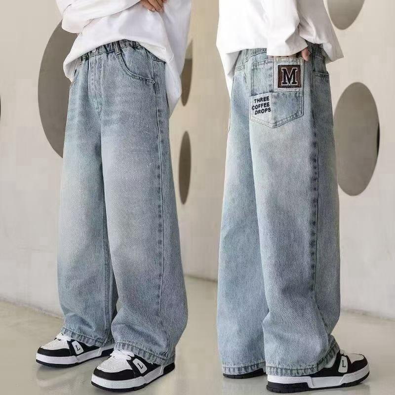 Прямые джинсы для мальчиков - Стиль весна-осень, средние/большие размеры, свободный крой