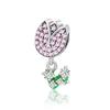 Медные Шармы Полностью Усыпанные Бриллиантами Красочное Сердце Распускающаяся Роза Круглые Бусины Подвеска Подходят для Оригинальных Браслетов Ожерелье Ювелирные Изделия