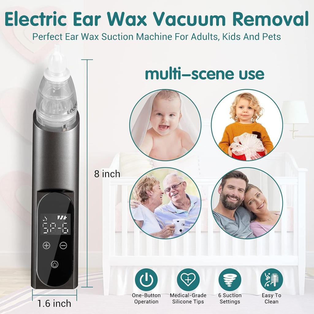 Ear Wax Vacuum Removal Kit with Carrying Case, 6 Levels Strong Suction Electric Ear Cleaner Ear Vacuum Wax Remover, USB Charge Earwax Removal Vacuum