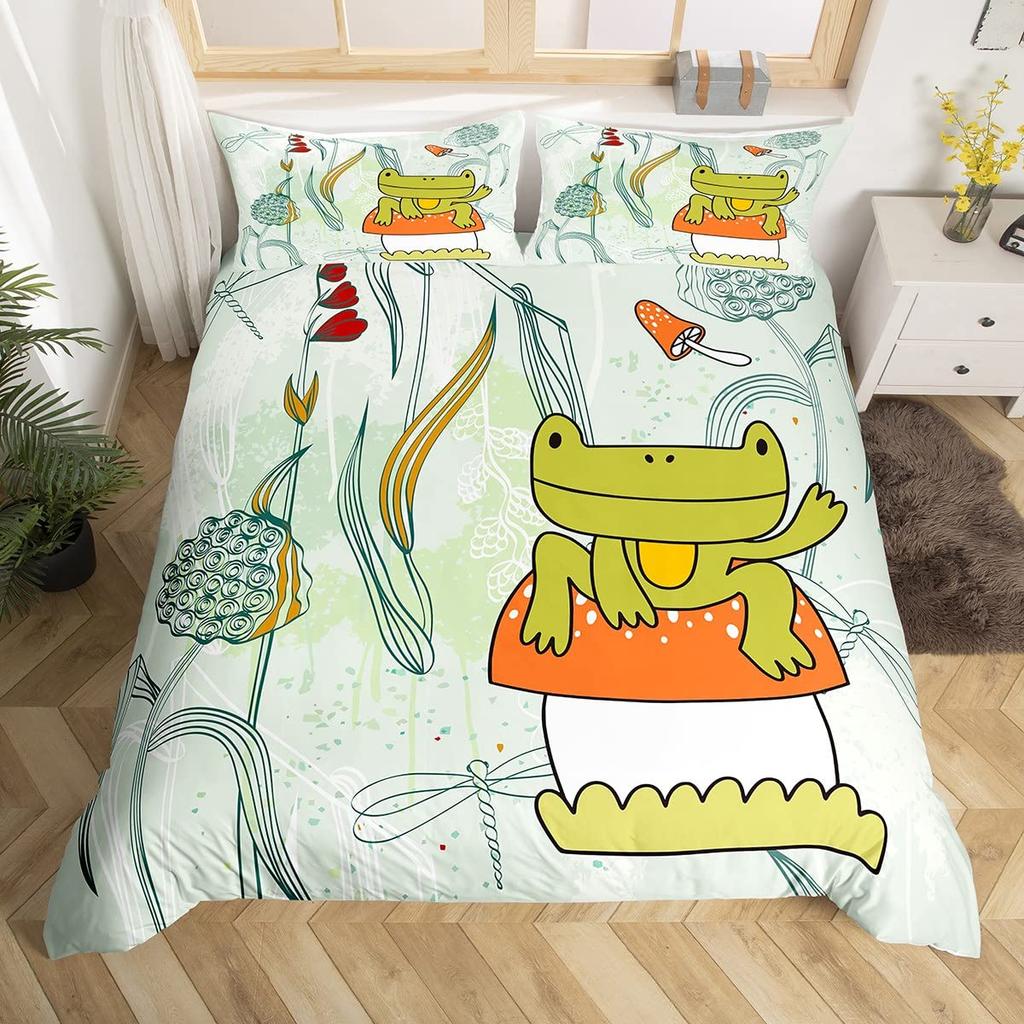 Пододеяльник с изображением лягушки-гриба, размер Twin, милый кавайный зеленый чехол для одеяла с изображением животных, кленовых листьев, орехового растения, пододеяльник