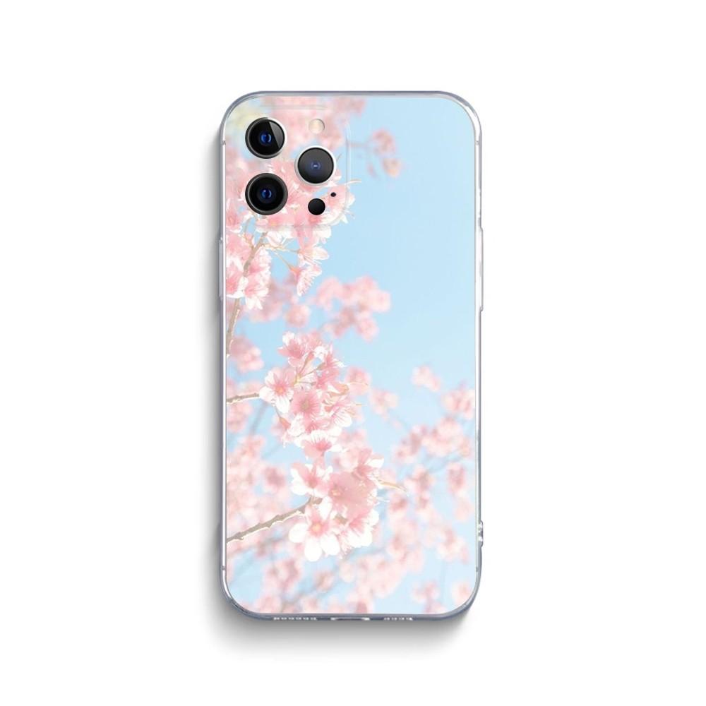 Розовый чехол для телефона с сакурой для iPhone 15 14 13 12 11 Pro Max Xs Xr X 7 8 Plus 12 13 Mini Силиконовый прозрачный чехол